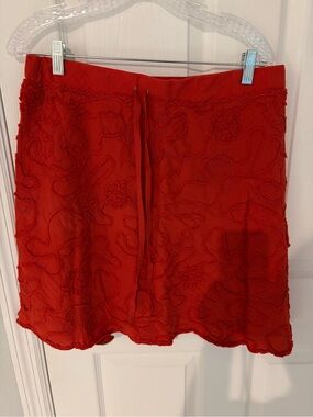 Max Studio Orange Cotton Women's Embroidered Drawstring Skirt size L